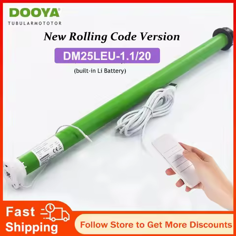 New DOOYA DM25LEU Tubular Curtain Motor Rolling Code Built-in Li Battery USB Charge RF433 Remote Rol