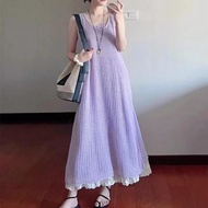 1 X Pic Hollow Out Dress Women Summer Ice Silk Knitted Thin Slit Long Dress