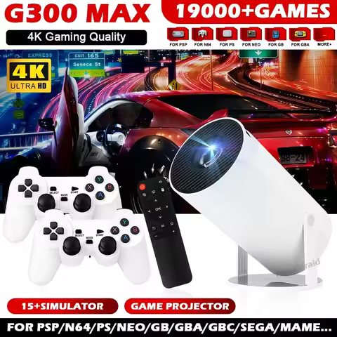 Game Projector G300 MAX Retro Video Game Console Wireless Controller 4K ULTRA-HD Plug and Play Andro