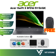 Acer Swift 3 SF316-51-56QK / 788U Laptop (Steel Gray) (Intel Core i7-11370H,16GB RAM,512GB SSD,Iris Xe,16.1" FHD,W11,H&amp;S,2Y)