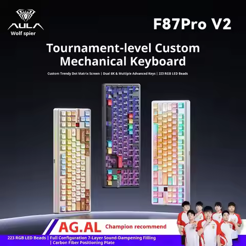 AULA F87 Pro V2 Mechanical Keyboard Wireless Tri-Model 12000mAh Customized Gif Display Dual 8K 0.125