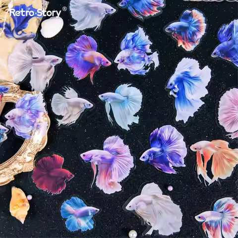 20 Sheets Ocean Betta Fish Themed Stickers, Beautiful Colorful Betta Marine Style, Journal Collage D