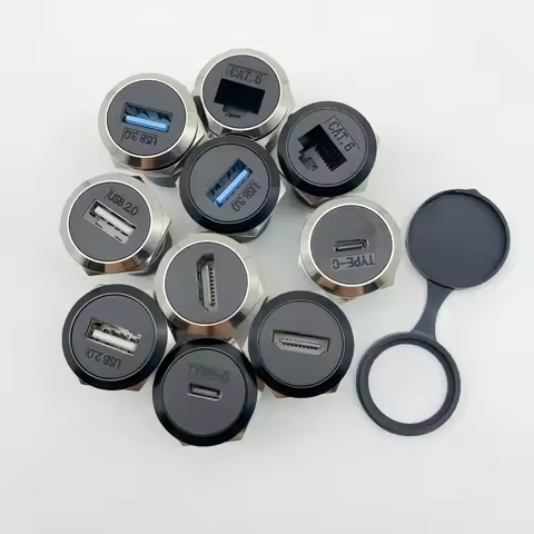 1PCS Metal Round Socket Module D Type RJ45 Straight Through Network USB2.0 USB3.0 Connector Panel Mo