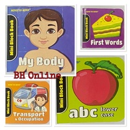 MINI BLOCK BOOKS - Abc Lowercase, First words, Food,Fruit & Vegetables, Transportation & Occupation,