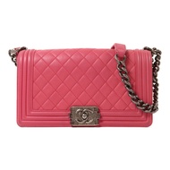 CHANEL 羊皮皮革Boy 25銀扣鏈帶肩背袋