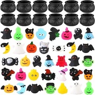 Thyle 48 Pcs Halloween Cauldron with Halloween Mini Squishy Set Includes 12 Pcs 2.76" Halloween Cauldron 36 Pcs Stress Reliever Toys, Halloween Toys for Party Favors Trick or Treat Goodie Bag Fillers