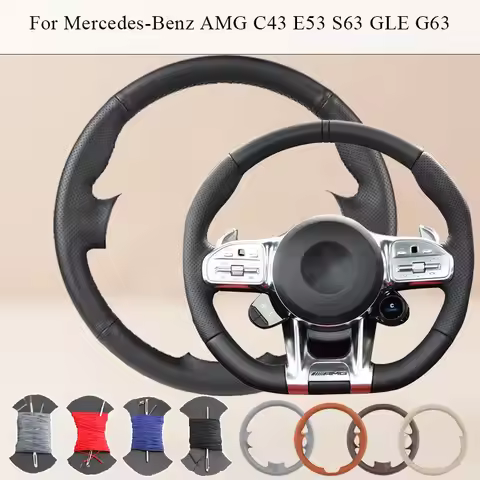 Customized Anti-Slip Car Steering Wheel Cover For Mercedes-Benz AMG C43 E53 S63 GLE G63 Microfiber L