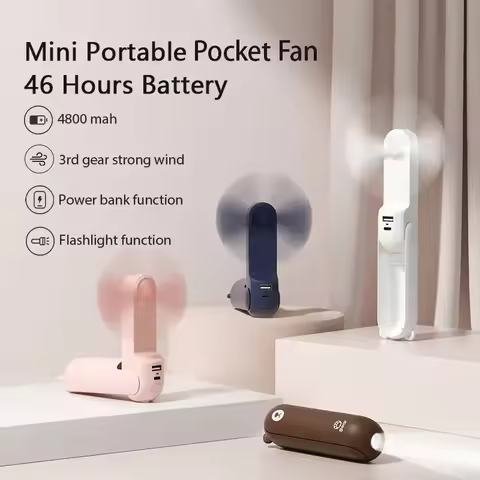 JISULIFE USB Mini Fan Rechargeable Handheld Electric Fan Quiet Portable Cooling Pocket Fan with Ligh