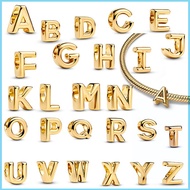 Original 925 Sterling Silver Charms Beads Sparkling Gold 26 Letters A-Z Alphabet Zircon Pendent for 