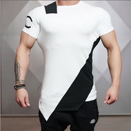 Muscle brother Gymshark colour matching short sleeve t-shirt sporting bodybuilding slim short sleeve