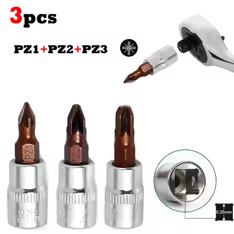 3pcs Pozidriv screwdriver 1/4-inch Drive Bit Socket PZ1 PZ2 PZ3 Bit Socket Standard Metric S2 Steel 