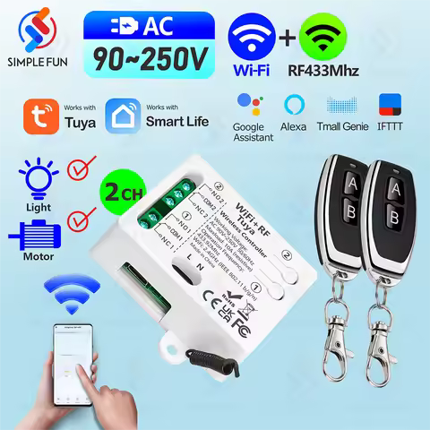 Tuya WiFi RF 433Mhz Smart Light Switch Motor Switch AC 110V 220V 230V 10A 2CH Support Alexa Google H