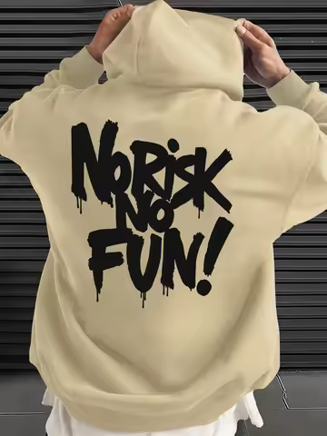 Men's Edgy Graffiti Hoodie Sweatshirt No Risk No Fun Drip Font Slogan Graphic Print Oversized Street