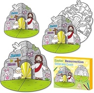 CY2SIDE Easter Jesus Resurrection Coloring Craft - 36PCS Color Your Own 3D Empty Tomb of Jesus Is Ri