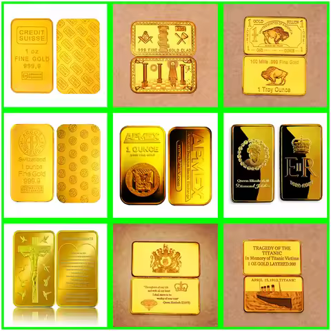 1 Oz 24K Gold -Plated United States Germany Swiss Australian Gold Bar Bullion Collection Commemorati