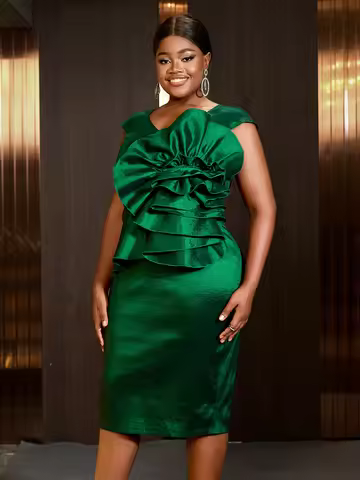 Dark Green Party Dresses for Women Plus Size 3XL 4XL Sleeveless High Waist Bodycon 3D Flower Birthda