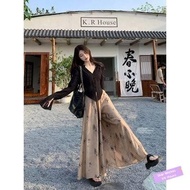 ✦Ready Stock✦ celana kulot wanita perempuan High-quality new Chinese streamer top, ink style, high waist, long hakama, women's summer 2023 new fashion suit