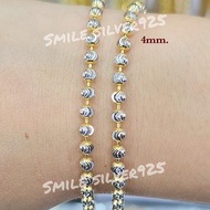 Mm13 Ball moon Bracelet 4mm. 92.5% Pure Silver Italy Plated With 2 Kings (WG+G)