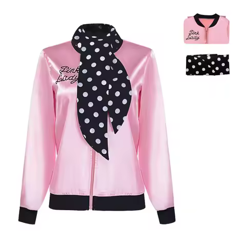 1950s Party Outfits Accessories Coat And Scarfs Carnival Vintage Pink Ladies Jacket Grease 50s Cospl