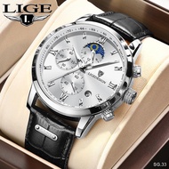 Relogio Masculino LIGE Watch for Men Watches Brand Luxury Moon Phase Chronograph Leather Waterproof Quartz Wristwatch Ma