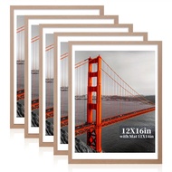 12x16in Wooden Color Wooden Picture Frames Set Of 5/3/2/1 With Mat For 11x14 Or Without Mat For 12x1