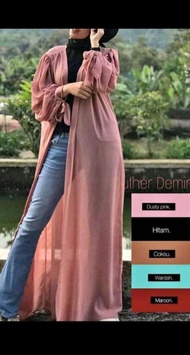 mahira long outer//outer panjang lengan balon//outer berbahan ceruty babydol