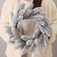 1/2pcs Artificial Christmas Cedar Wreath With Plastic Pinecones, Snow-Dusted Effect, Realistic Textu