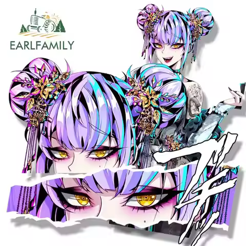 EARLFAMILY Original Gyaru Fanart Car Sticker Gothic Tattoo Girl Waifu Decal JDM Cartoon Peeker Girl 