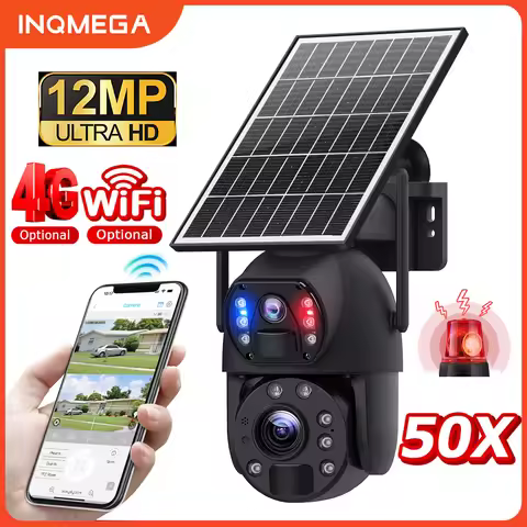 50X Solar Powered Camera 6K 12MP Optical and Digital Zoom WIFI Or 4G SIM Solar Camera PTZ CCTV Camer