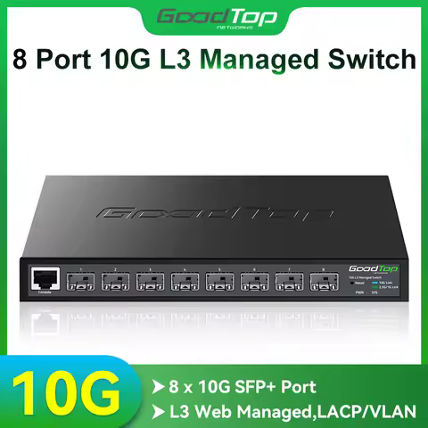 GoodTop 8 Port 10G L3 Managed SFP+ Switch,10Gb Optical SFP+ Ethernet Fanless Homelab Network Switch