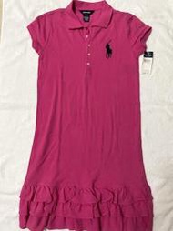 【低價出清】全新(女童)中國製 Polo Ralph Lauren桃紅色繡大馬蛋糕裙POLO洋裝-16Y