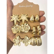 2-12pcs Gold Tone Fashion Earring Set, Clover, Rose, Teardrop, Twist Design, Elegant Minimalist Styl