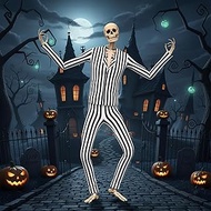 2 Pcs 12 ft Skeleton Costume Set Halloween Jack Suit Outfit Giant Sized Skeleton Clothes Accessories