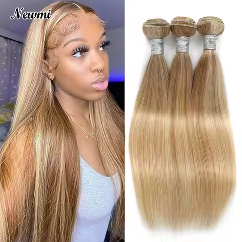 P27/613 Straight Human Hair Bundles 8 -30 Inch Highligh Ombre Honey Blonde Straight Hair Bundles Dou