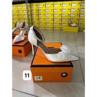 BEESHOES women's high heels, silk wedding shoes with ruffles, pointed toe, 8-inch high stiletto heel