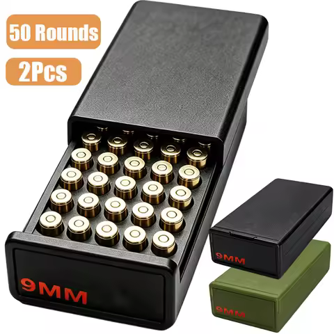 2Pcs Tactical Ammo Box 9mm Ammo Case 50 Rounds Bullet Holder 9x19 Cartridges Carry Case Pull-Out Amm