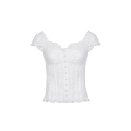 Áo trễ vai tay phồng phối ren Nayeon màu trắng - DLOVE