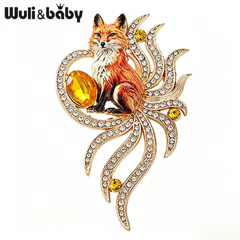 Wuli&baby Charming Fox Brooches 4-color Rhinestone Beautiful 9-tails Fox Spirit Party Casual Brooch 