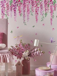 1入粉紅色藤蔓植物壁貼,適用於客廳、臥室家居裝飾