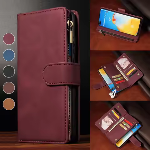 Zipper Leather Wallet Flip Case For Huawei P40 P30 Lite P30 Pro P Smart 2019 Y7P Mate 30 Lite Honor