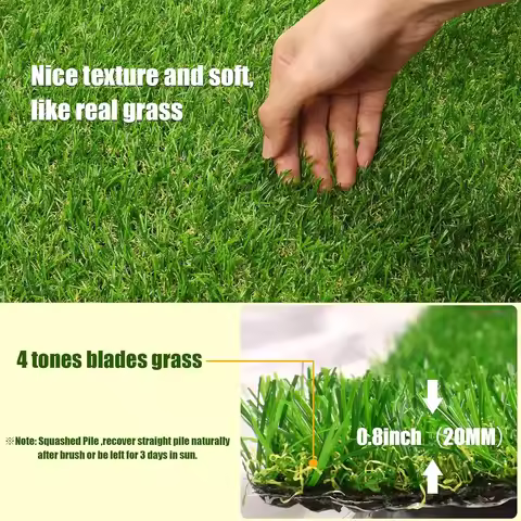 5x25 FT Artificial Grass Rug, 0.8in Realistic Synthetic Turf for Indoor & Outdoor Pet Garden Lawn, C