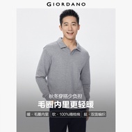 GIORDANO ผู้ชาย เสื้อโปโลคอวีปกหลวมแขนยาว ใส่สบาย แฟชั่นลำลอง เสื้อโปโล 13015663