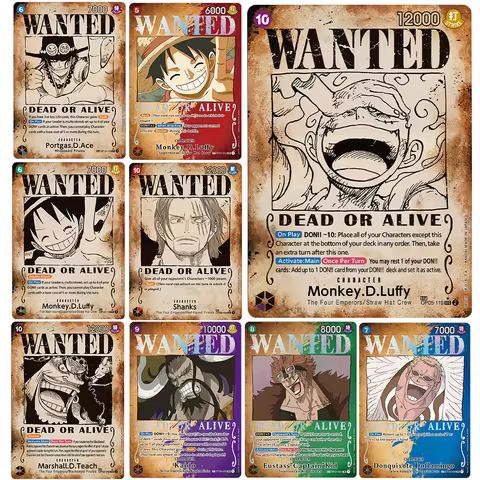 One Piece OPCG Character Card WANTED & DEAD OR ALIVE Luffy/Shanks/Teach/Ace/Buggy/Kaido Textured Col