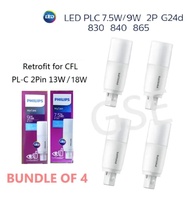 [Bundle of 4] Philips LED PL-C PLC 2Pin G24D 7.5W 9W MyCare Retrofit for 13W 18W PLC Fluorescent Tub