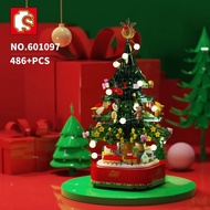 486Pcs SEMBO 601097 Carnival Rotating Christmas Tree with Music Lighting Building Blocks Girls Friends Xm Party Gifts