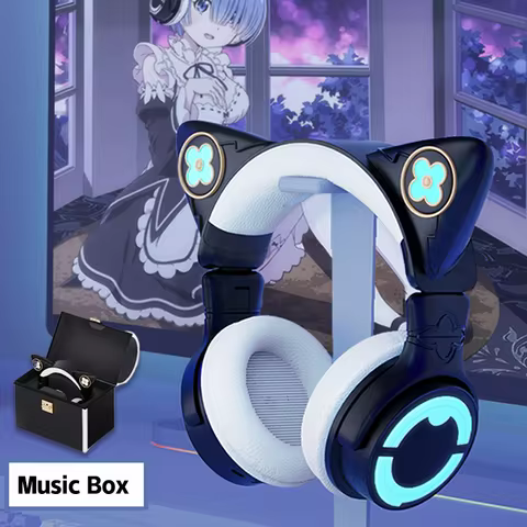 YOWU Rem Wireless Headphones 53MM Dynamic Coil Bluetooth 5.0 Cat Ear Headset Two-Dimensional Animati