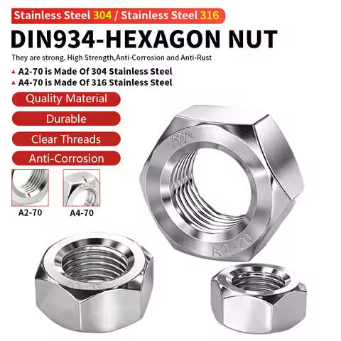 Hex Nuts 304/316 Stainless Steel Hexagon Nuts A2/A4-70 Metric Thread Fasteners M2 M3 M3.5 M4 M5 M6 M