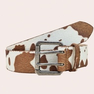 1pc Brown Cow Print Double Air Vent Velvet Casual Belt For Men, Suitable For School Uniform, Jeans, 