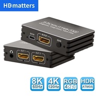 HDMI 2.1 Splitter 4K 120Hz 8K HDMI Splitter 1 in 2 out for Xbox Series X/S PS5 8K HDTV HDMI 2.1 Audi