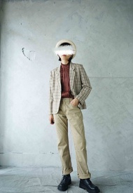 尋寶古著-Levis lot502w28L32卡其棉直筒修身窄管長褲